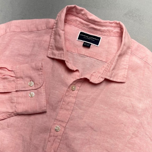 Charles Tyrwhitt Pink Linen Extra Slim Fit Button Up Shirt Men's Extra Large